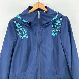 Dennis Basso Womens Medium Navy Lined Jacket Embroidered Floral Lightweight